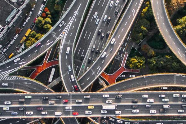 An overhead image of a highway.