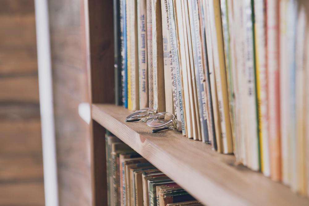 A photograph of a shelf of books.