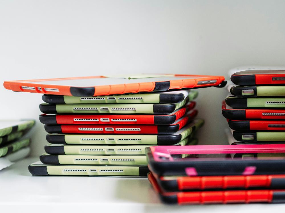 A stack of digital tablets.